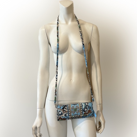 Vera Bradley 2009 Bali Blue Sleek Wallet Crossbody Clutch Purse - Picture 13 of 14
